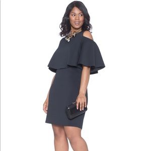 Cold shoulder flounce sleeve dress